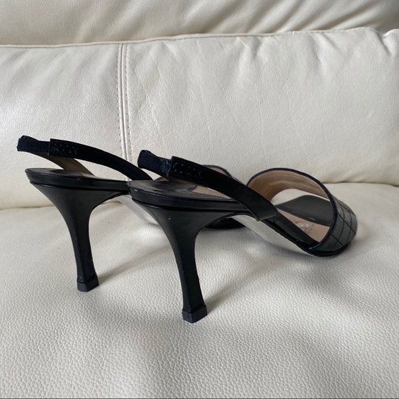 AUTHENTIC CHANEL Size 9 CHOCOLATE BAR BLACK SLING BACK STILETO HEELS RARE - Picture 2 of 3